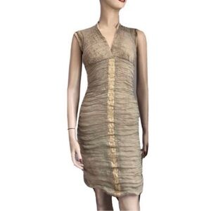 Nicole Miller Collection gold/ metallic V-neck dress S:4